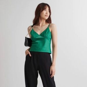 Y2K French Kiss Women’s Satin Babydoll Cami Blouse in Green Size L